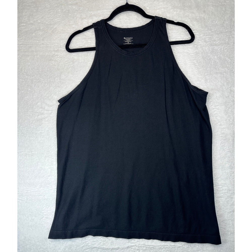 Athleta Tank Top Women XL Black Cotton Sleeveless Crew Neck Activewear
